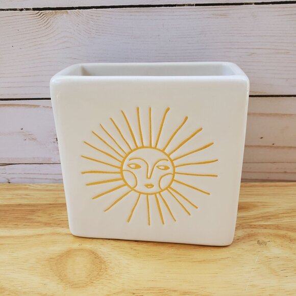 Rae Dunn Artisan Collection 213 Ceramic "Exhale" Piece Sun Design White Yellow - Picture 2 of 7